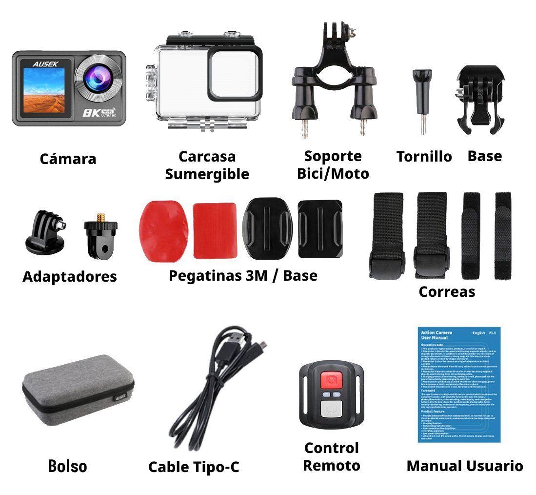 Cámara Deportiva Ausek 8K 50MP UltraHD con Accesorios Acción-7