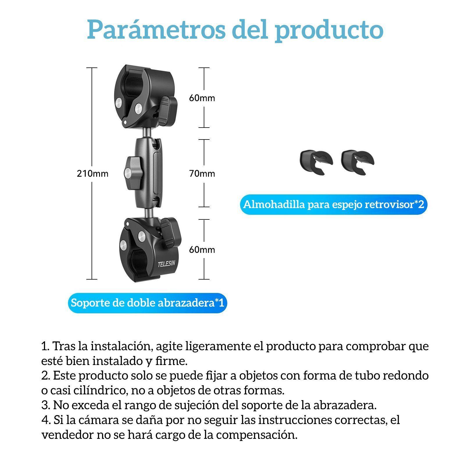 Doble Garra para Moto Bici Tubos con Cámaras GoPro y otras-7