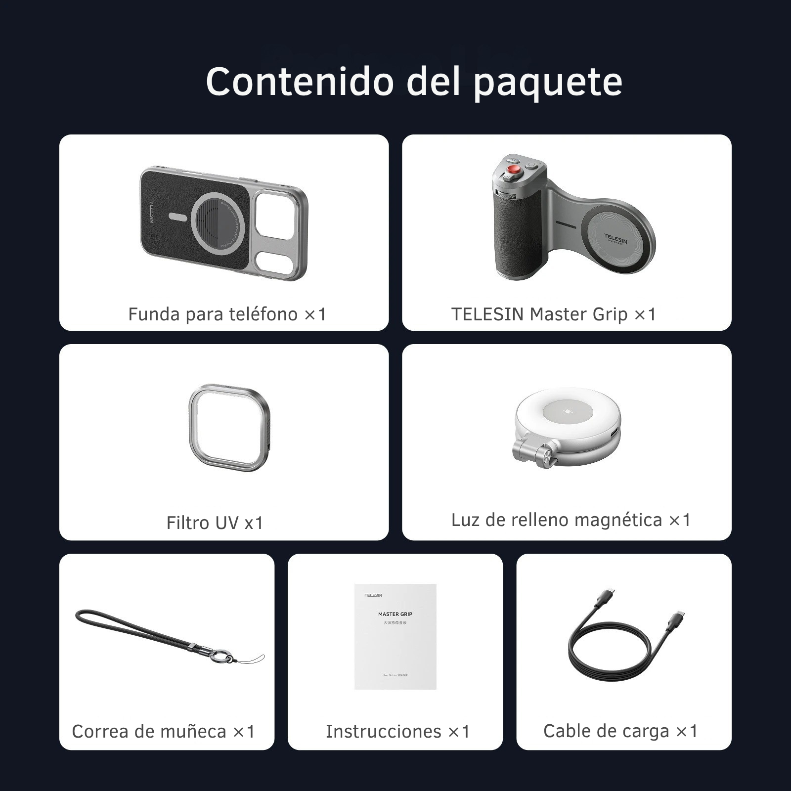 Kit Master Grip Magsafe iPhone 17 Pro con Luz y Filtro UV-7