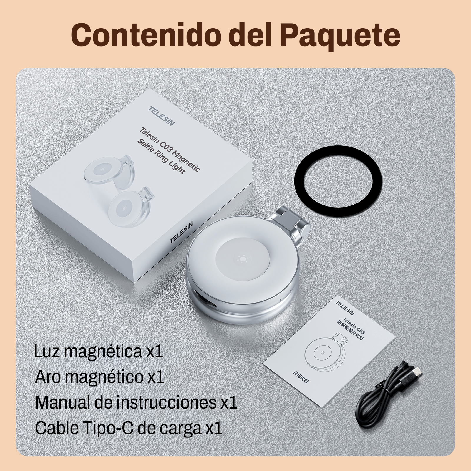 Aro de Luz Magnético MagSafe con 3 Modos Negro - Telesin-6
