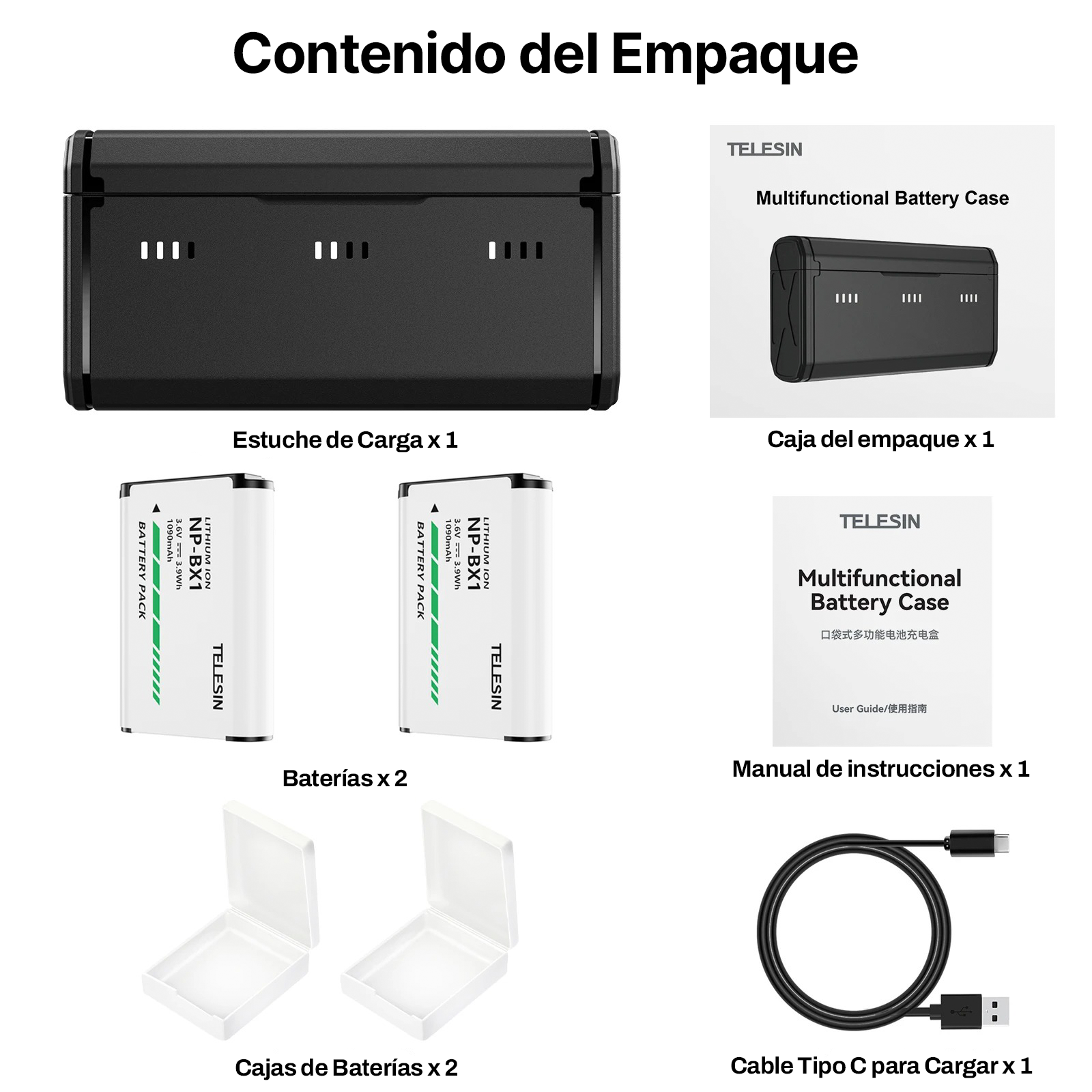 Cargador + 2 baterías NP-BX1 para Camaras Sony - Telesin-2