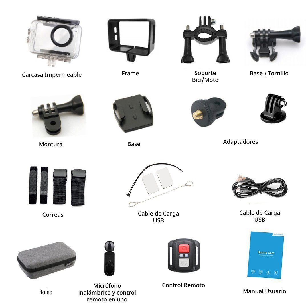 Cámara Deportiva Ausek 5K 24MP UltraHD con Accesorios Acción  AT-M40TRW-7