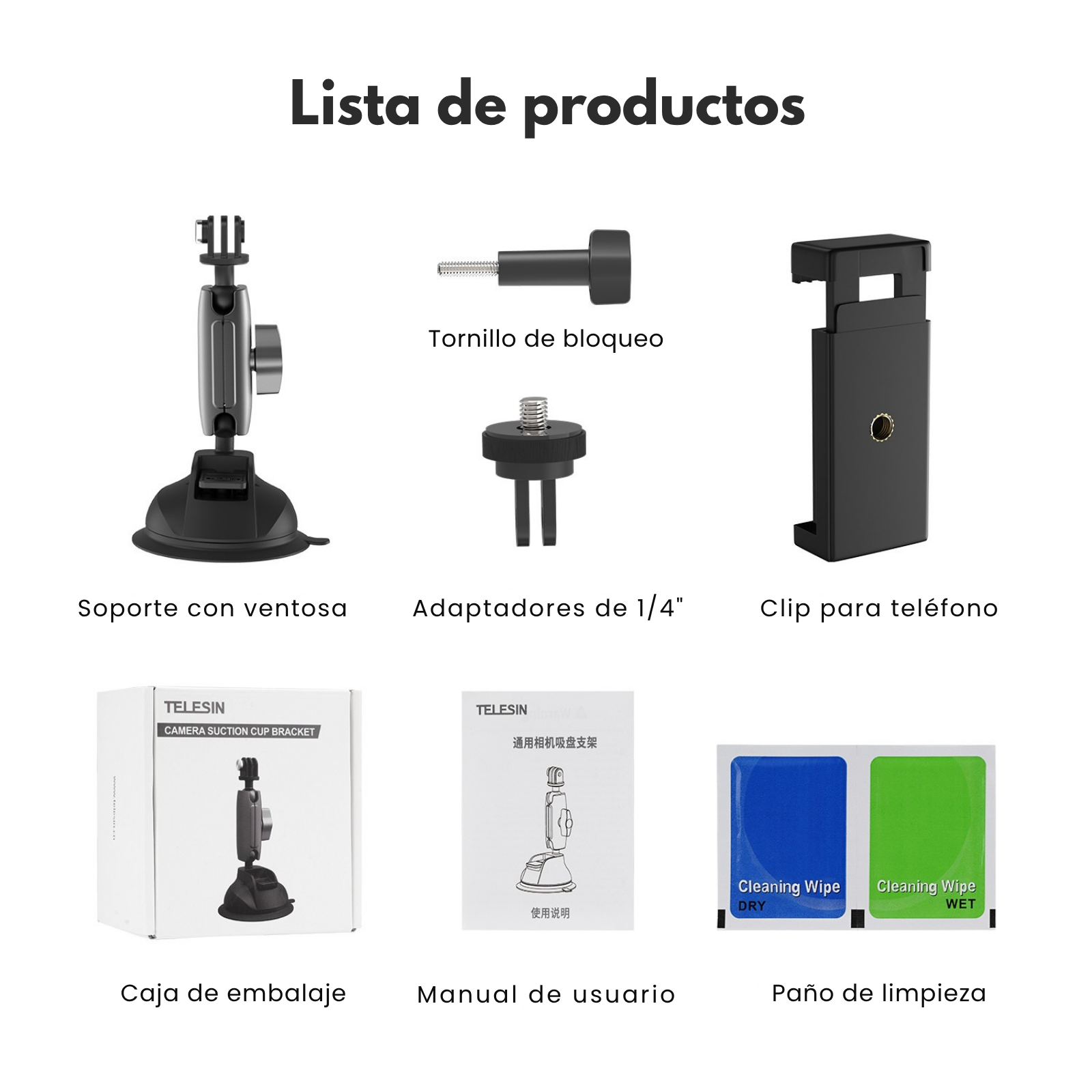 Soporte con Ventosa Aluminio Telesin para Cámaras de Acción-4