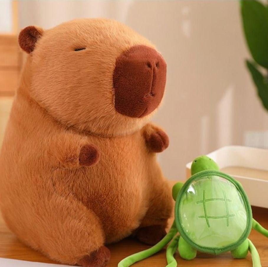 Adorable Capibara de Peluche con Mochila de Tortuga 32 cm-4
