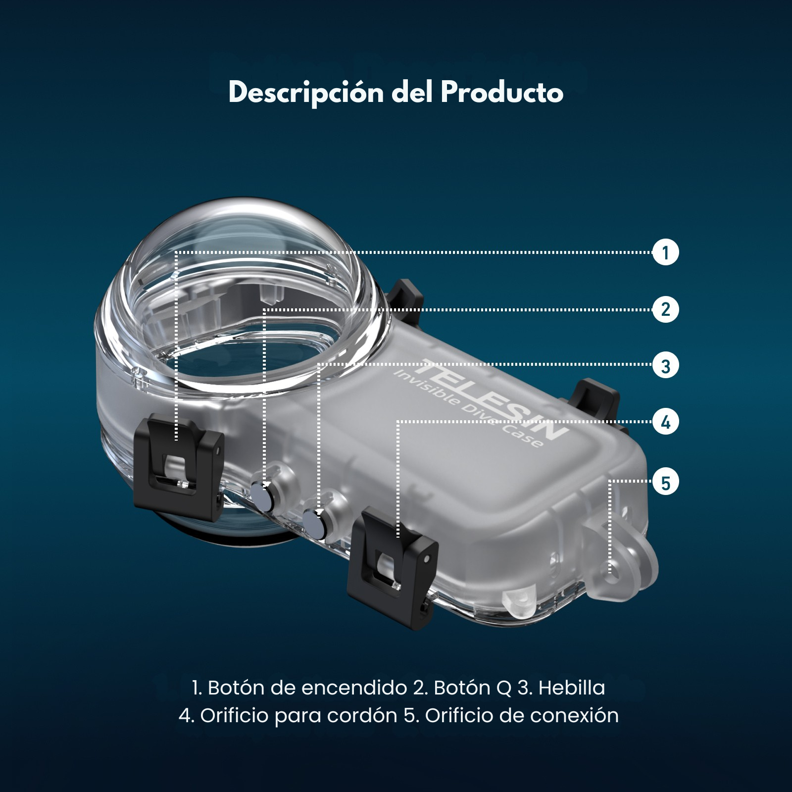 Carcasa Sumergible para Insta360 X4 50M Invisible - TELESIN-4