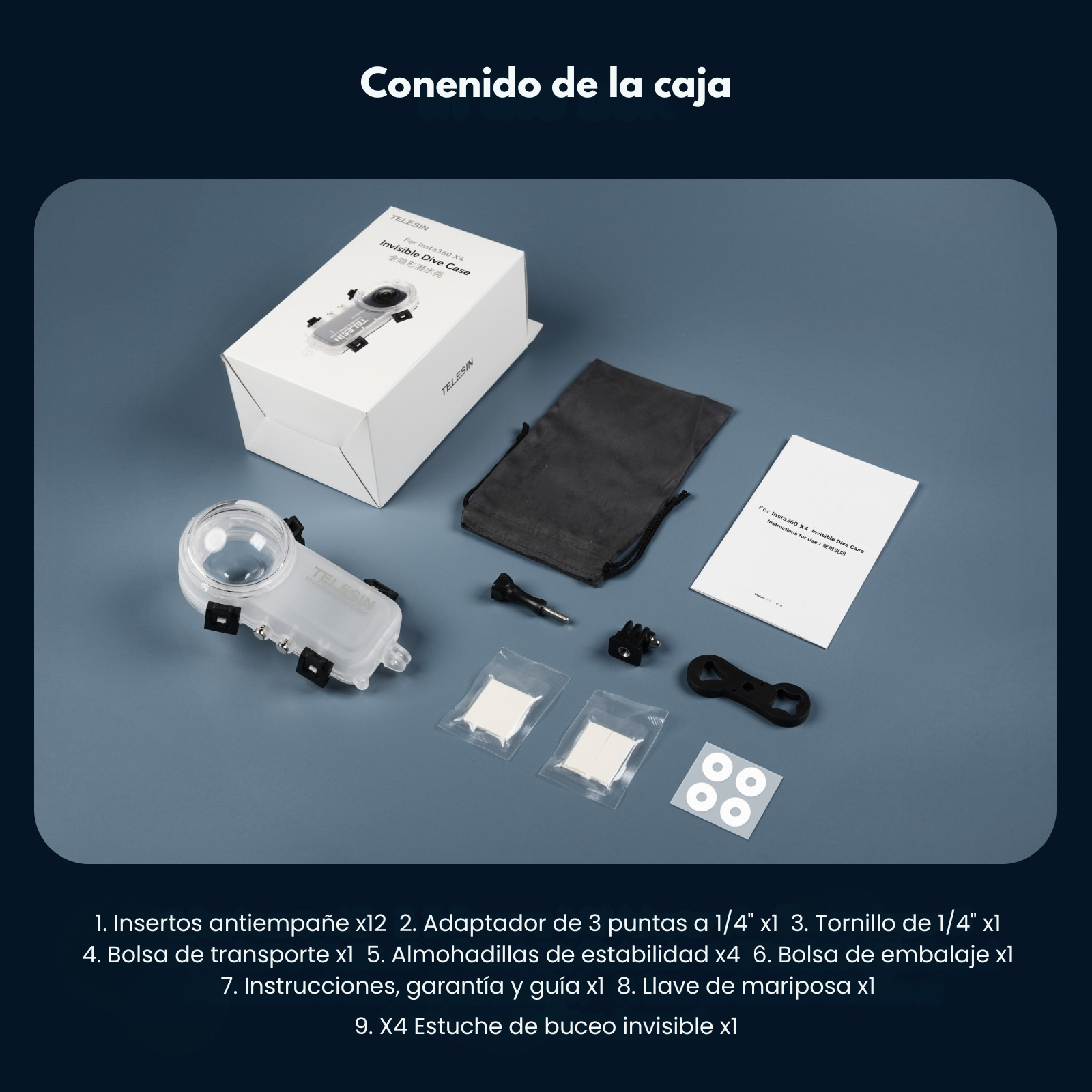 Carcasa Sumergible para Insta360 X4 50M Invisible - TELESIN-7