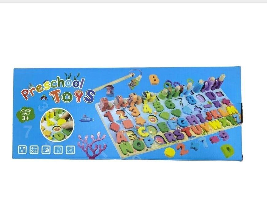 Juego Madera Didactico Número, Abecedario y Pesca 80 piezas Divertido-0