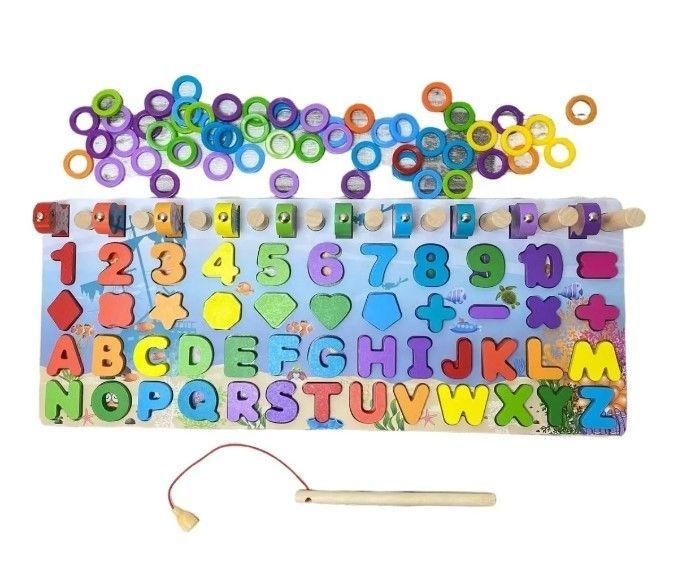 Juego Madera Didactico Número, Abecedario y Pesca 80 piezas Divertido-3