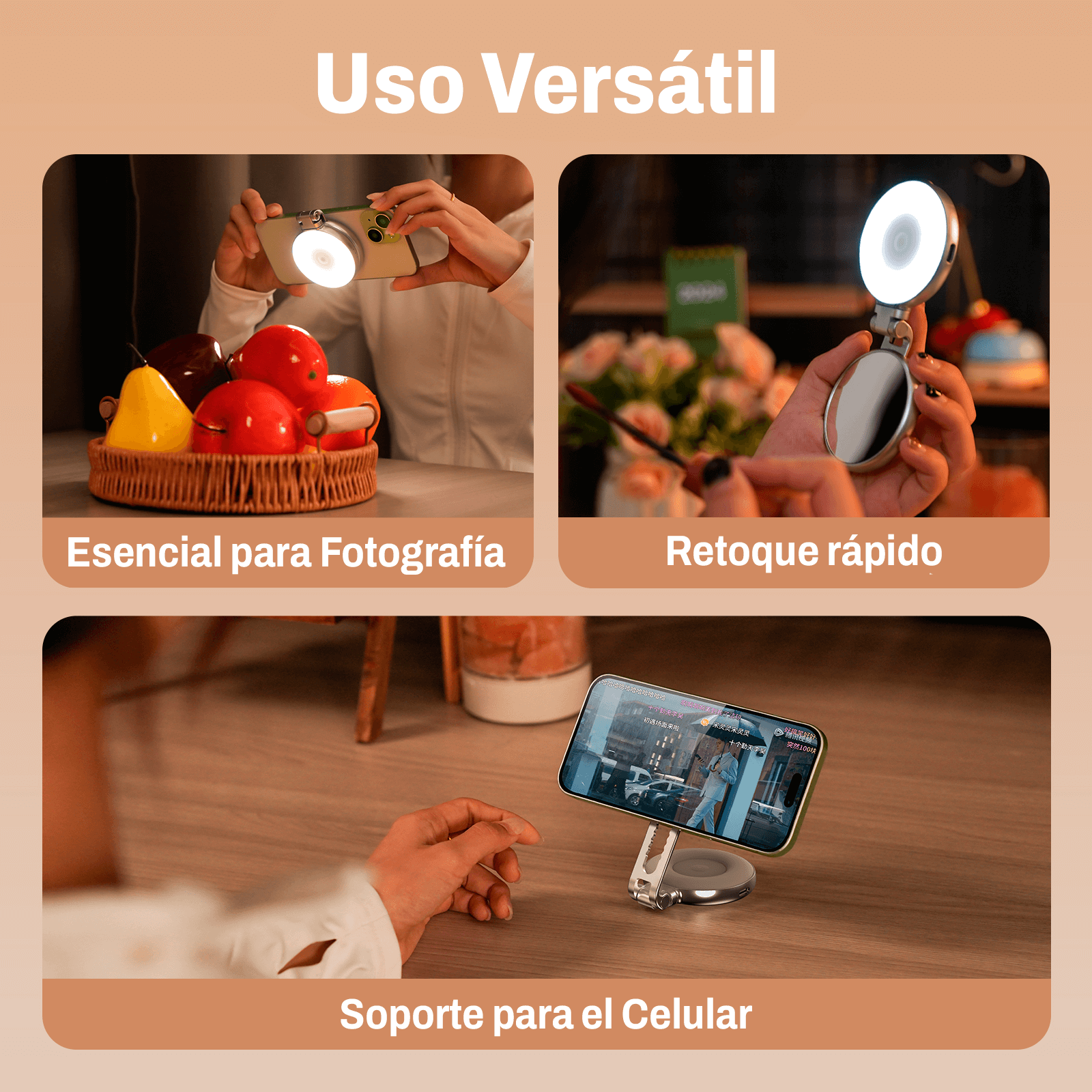 Kit Selfie Pro: Grip + Luz + Espejo + Trípode Universal-2