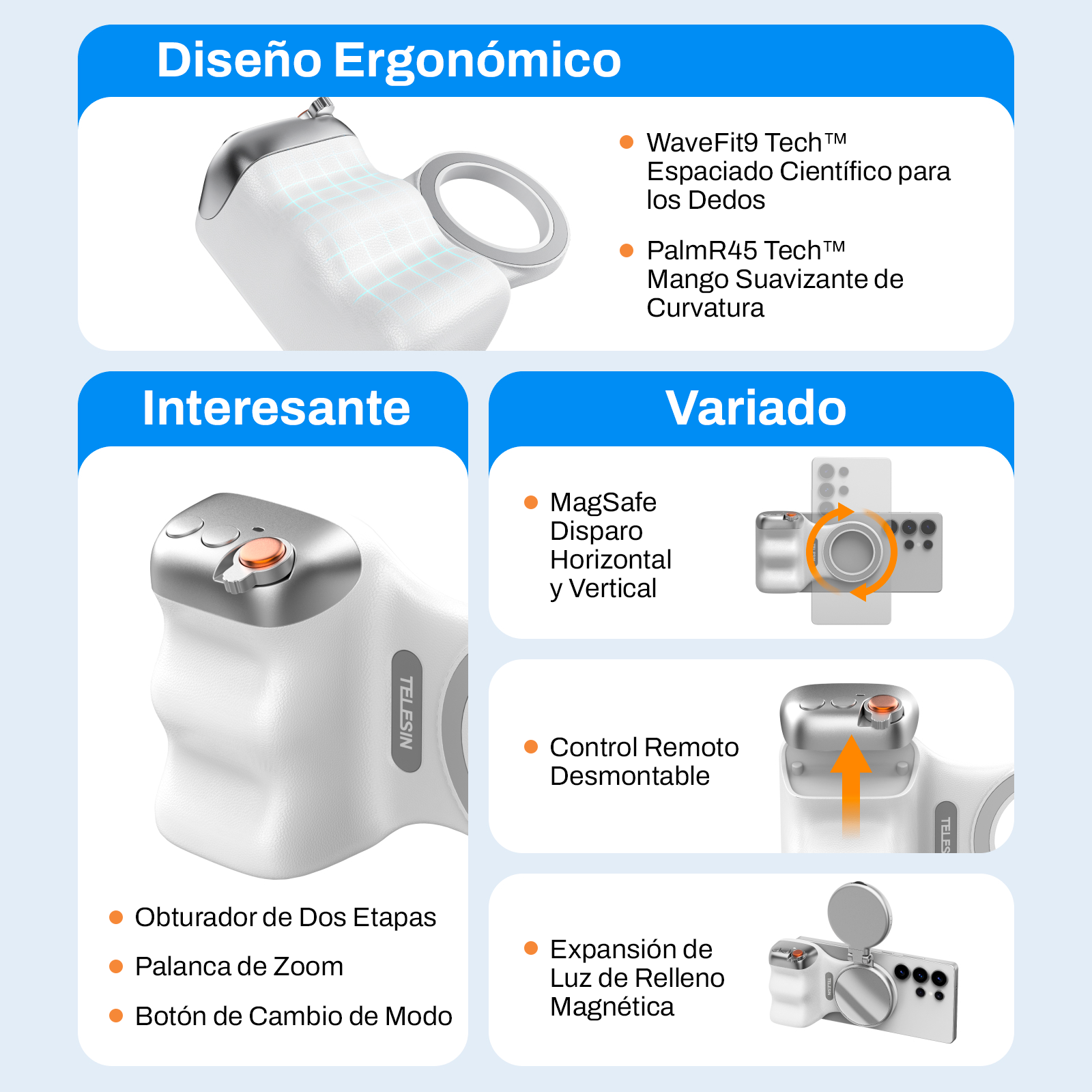 Kit Selfie Pro: Grip + Luz + Espejo + Trípode Universal-3