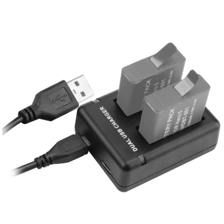 Cargador doble de baterías para Gopro hero 5 6 7 8 + Cable de Carga USB / Shoot-0