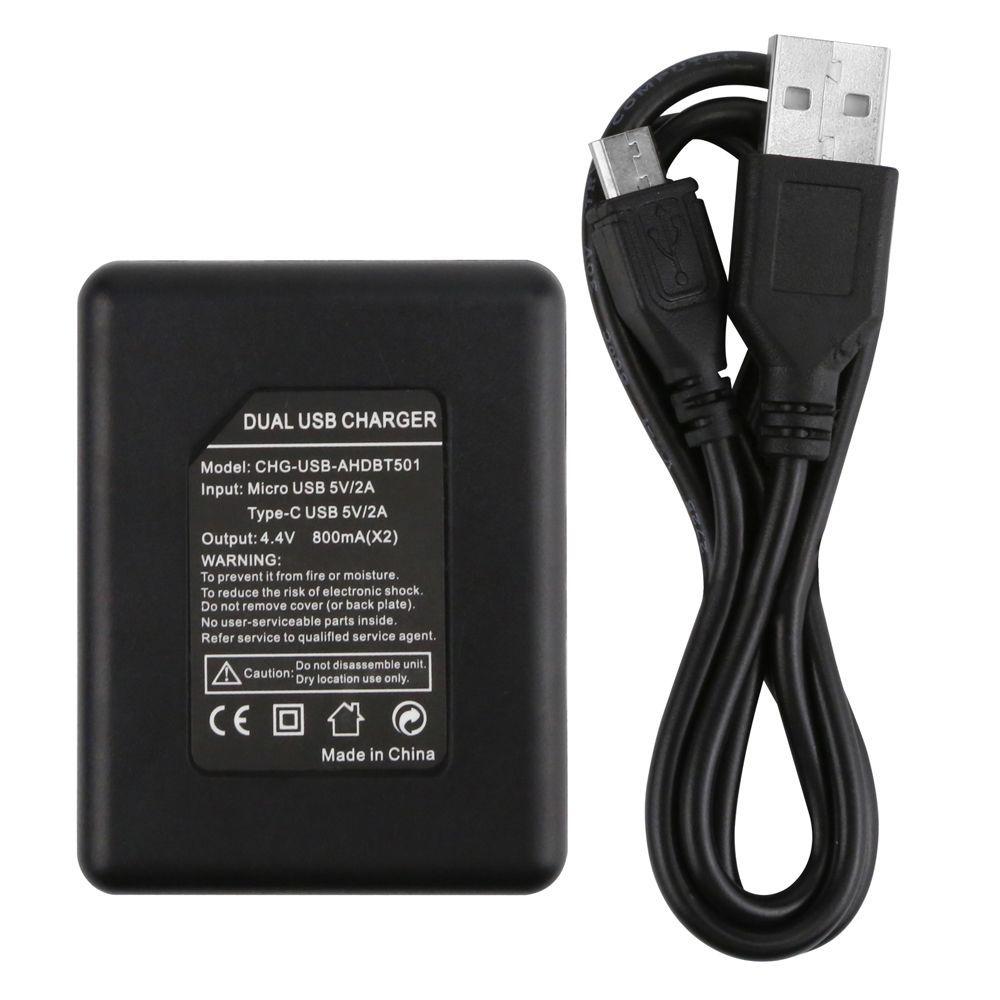 Cargador doble de baterías para Gopro hero 5 6 7 8 + Cable de Carga USB / Shoot-3