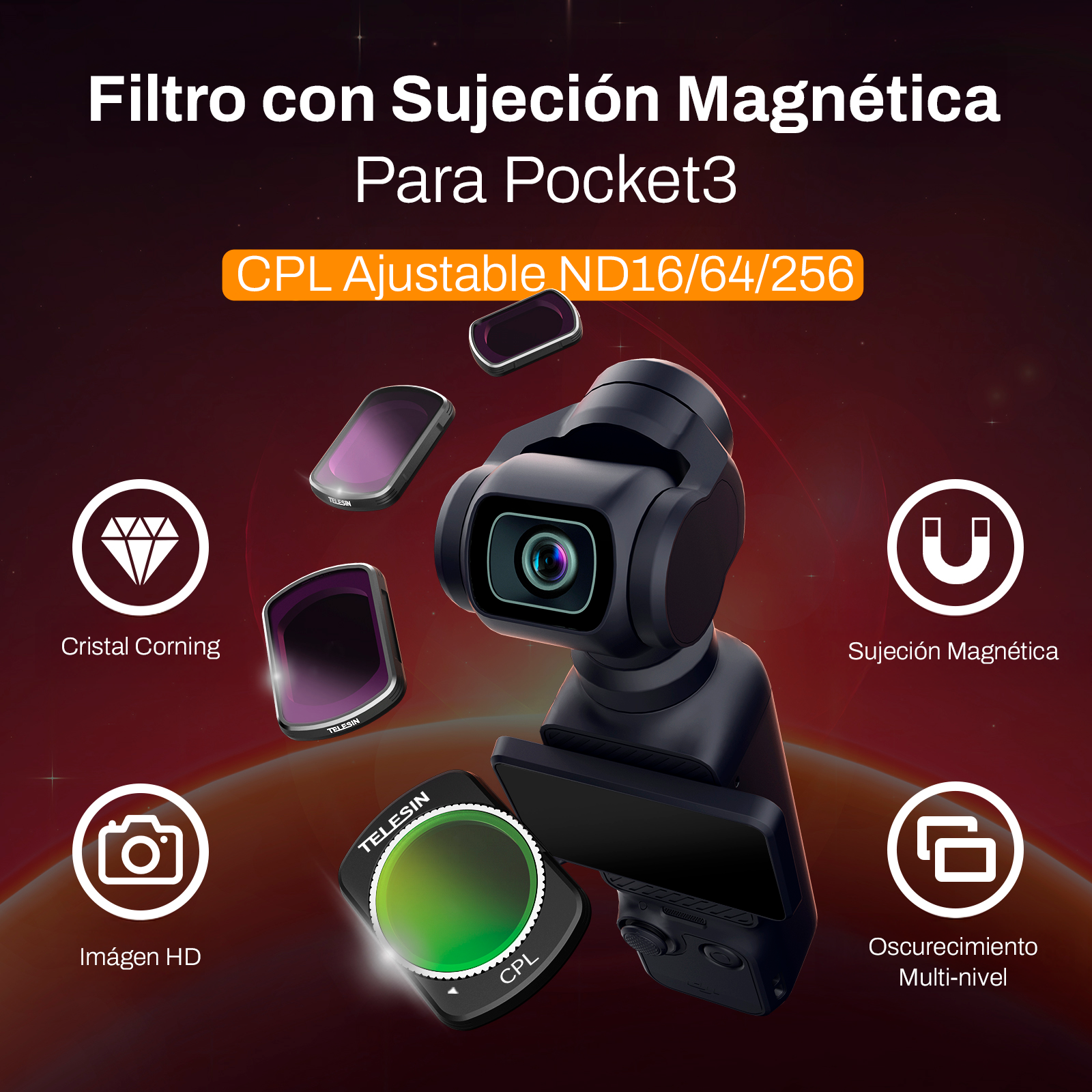 Kit de Filtros Magnéticos para DJI Osmo Pocket 3 - Telesin-6