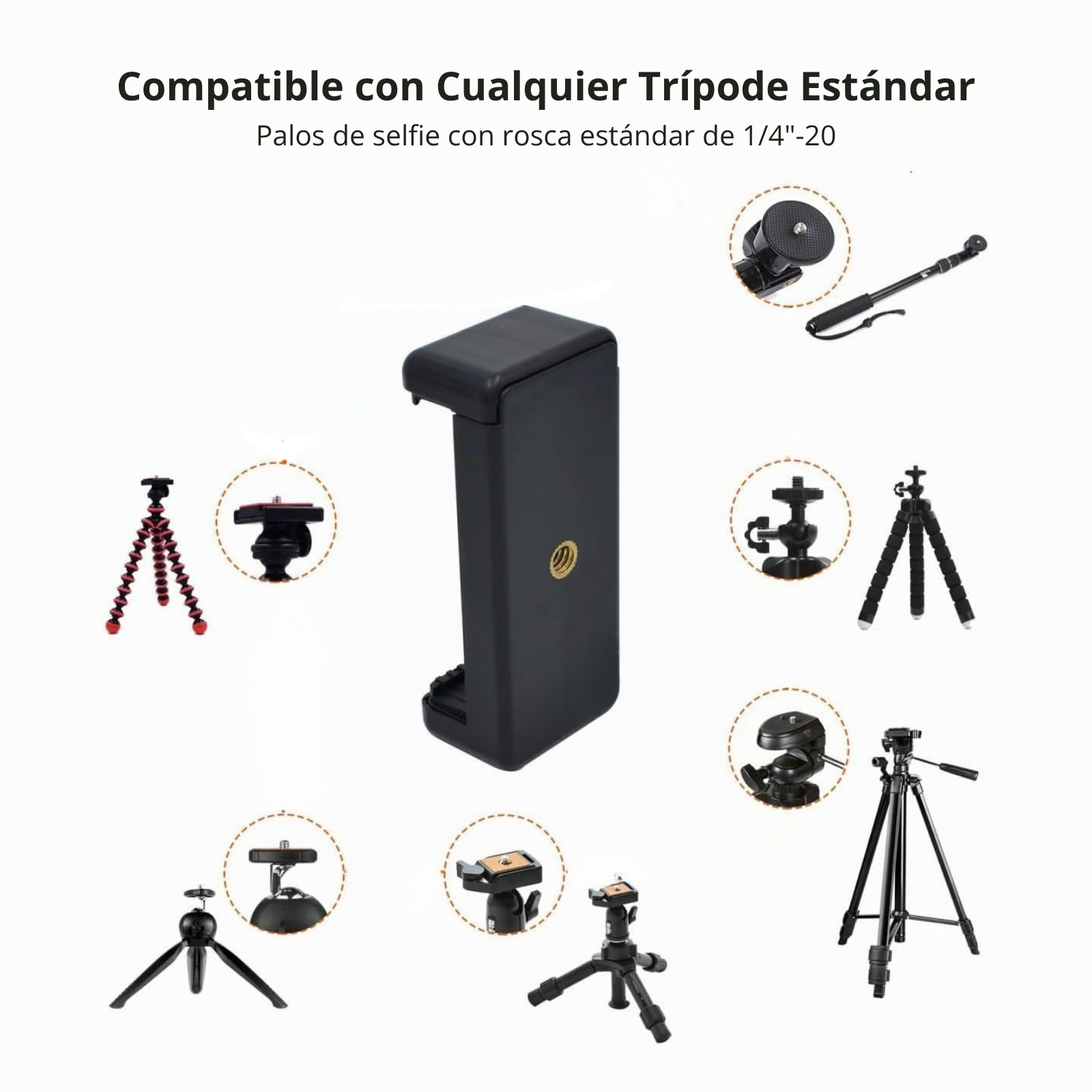 Soporte Clip Celular para Selfie Stick Tr pode Montura Gopro       -2