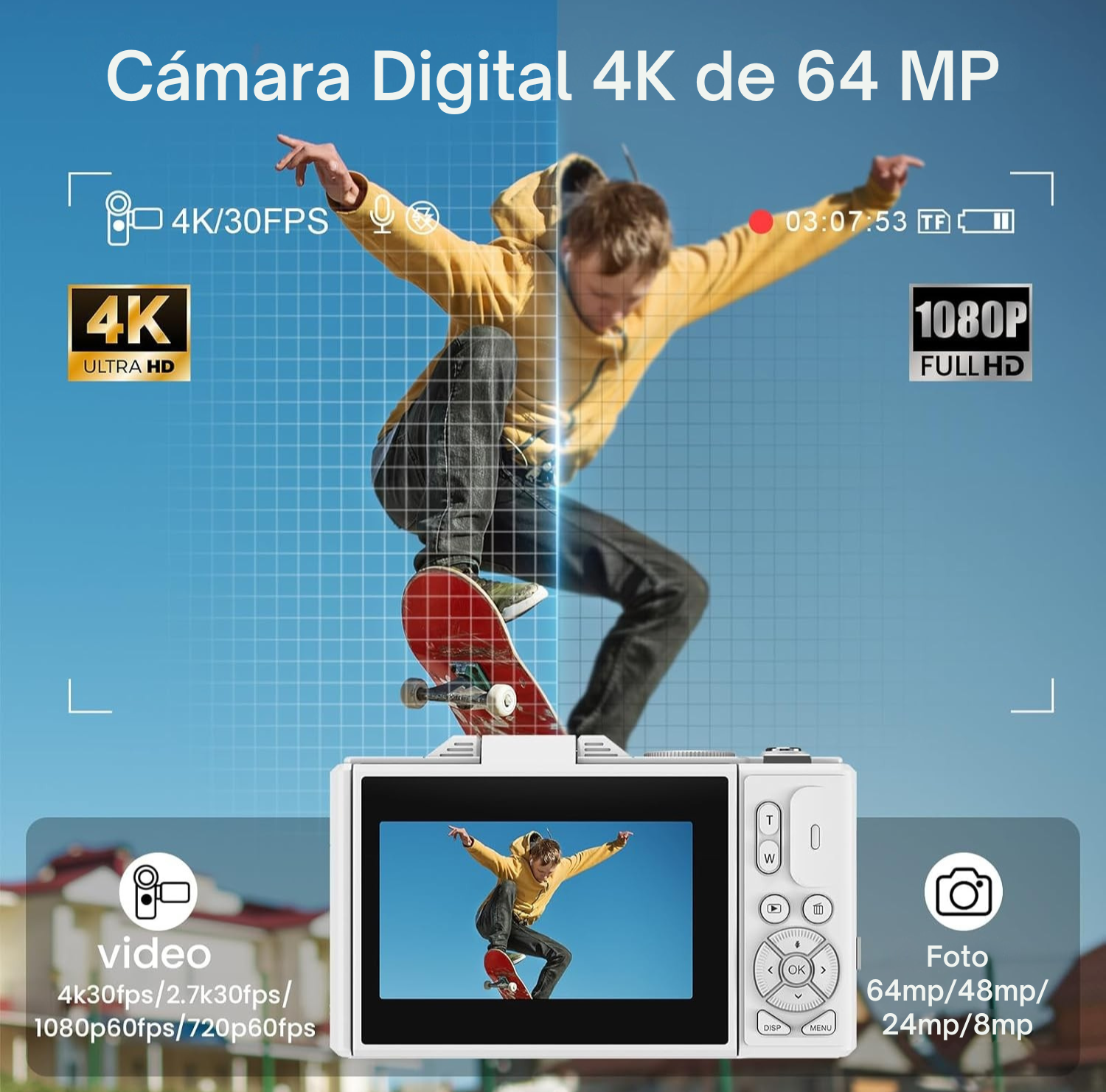 Cámara Fotografíca Digital 4K 30fps 64MP Pantalla Giratoria-3