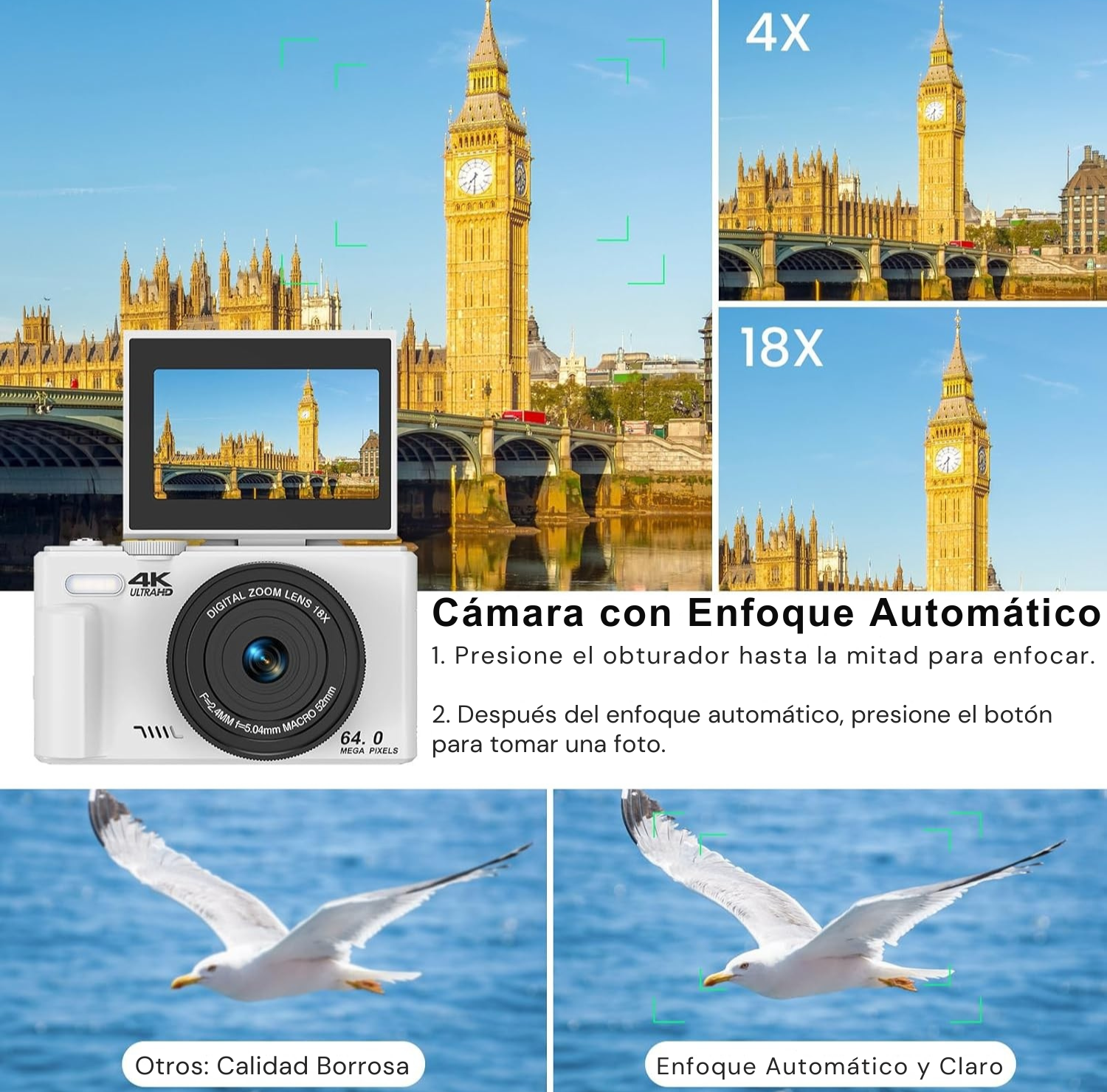 Cámara Fotografíca Digital 4K 30fps 64MP Pantalla Giratoria-4