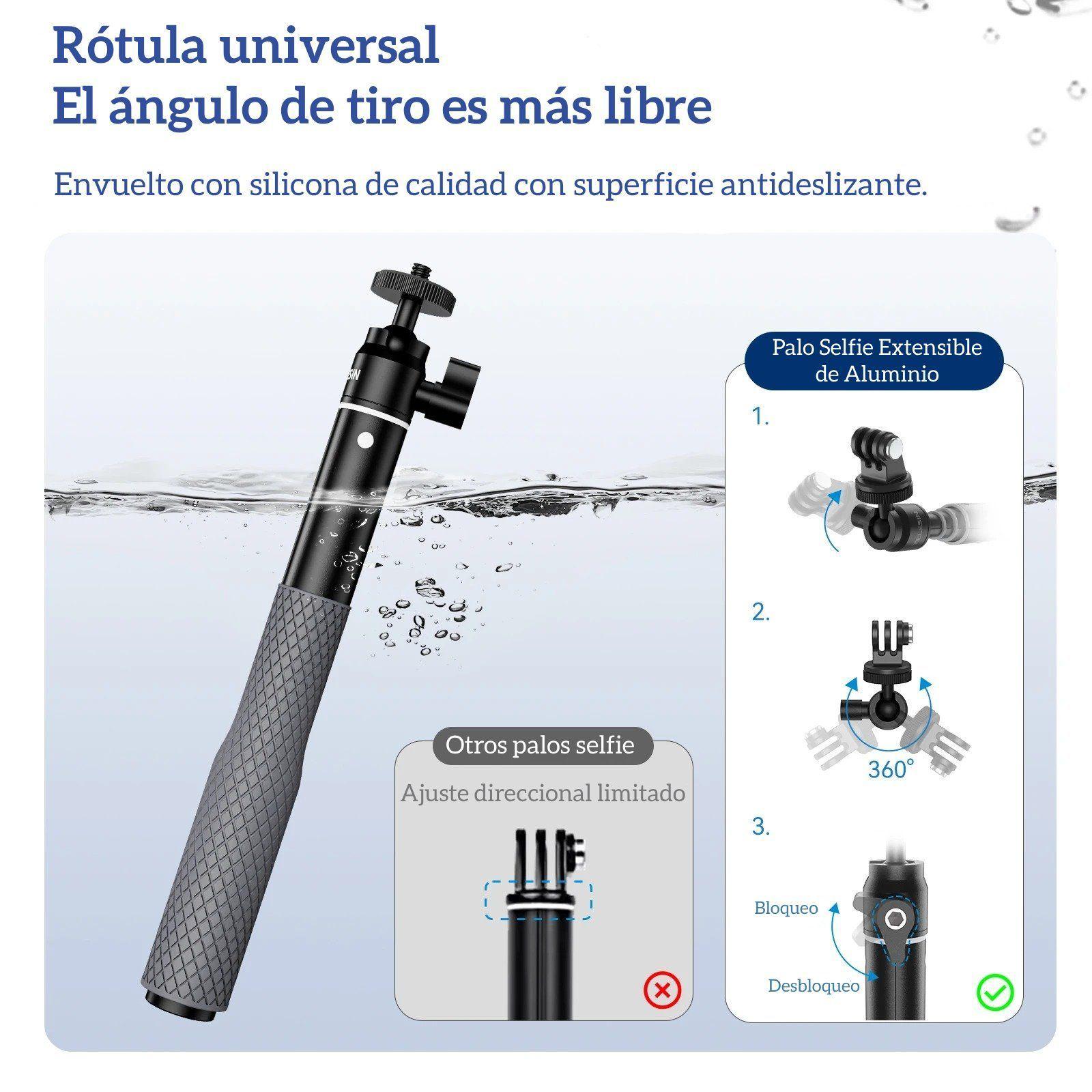 Bastón Selfie Aluminio 65cm para GoPro Insta360 Osmo y Otras-3