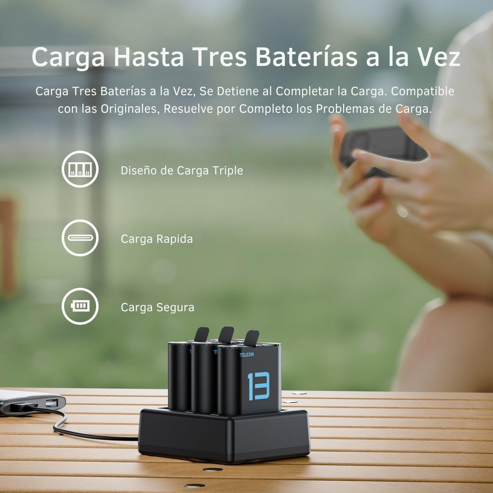 Cargador Triple con 2 Baterias para GoPro 13 Black Telesin-2