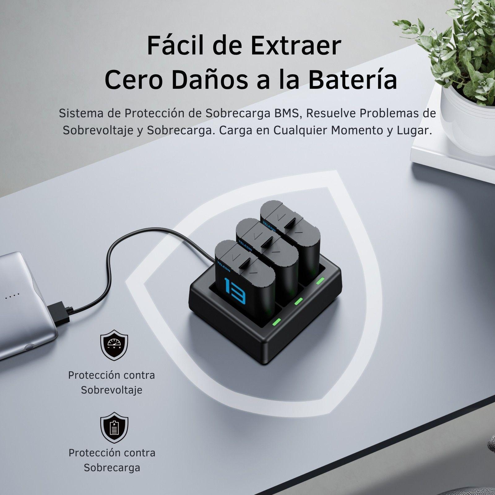 Cargador Triple con 2 Baterias para GoPro 13 Black Telesin-3
