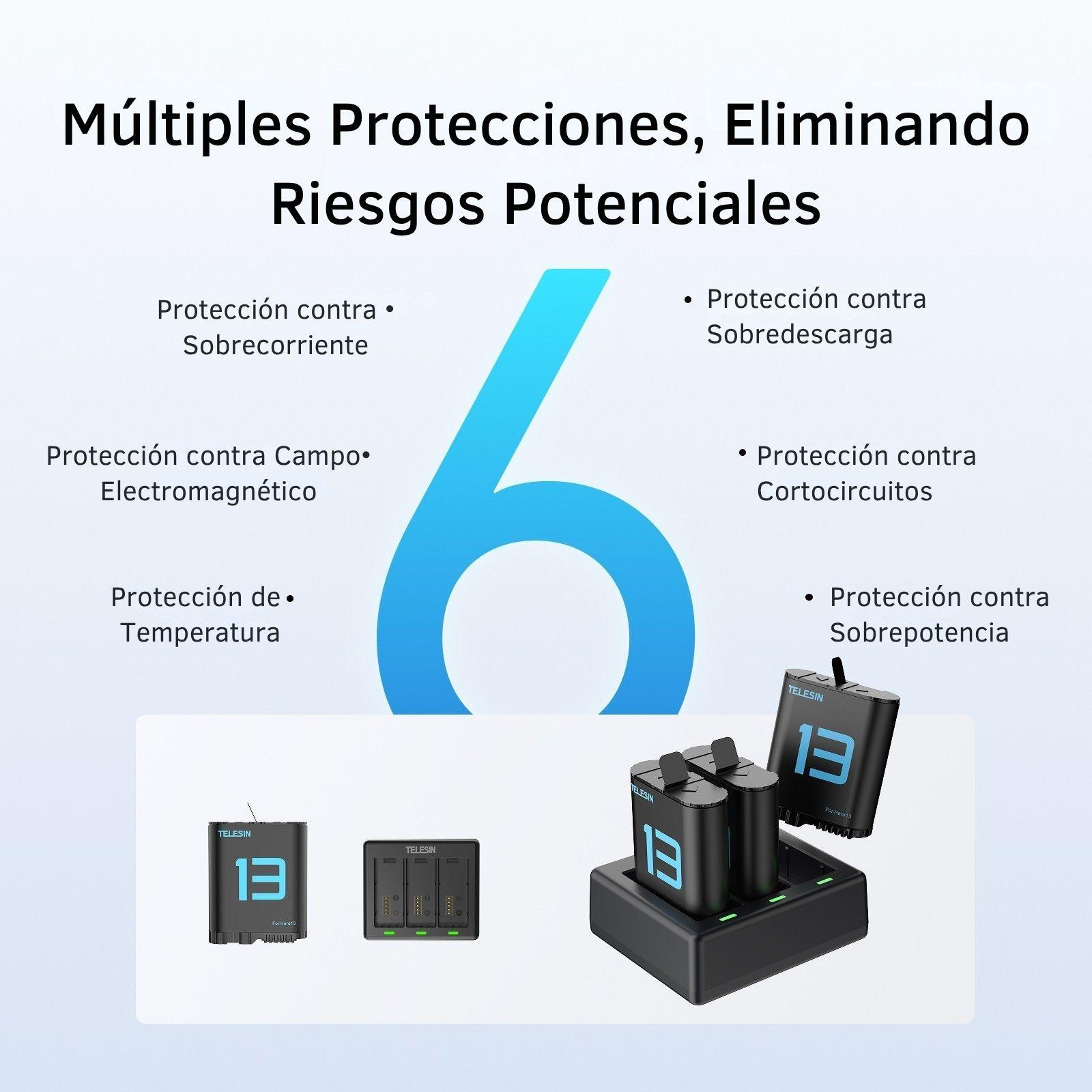 Cargador Triple con 2 Baterias para GoPro 13 Black Telesin-5