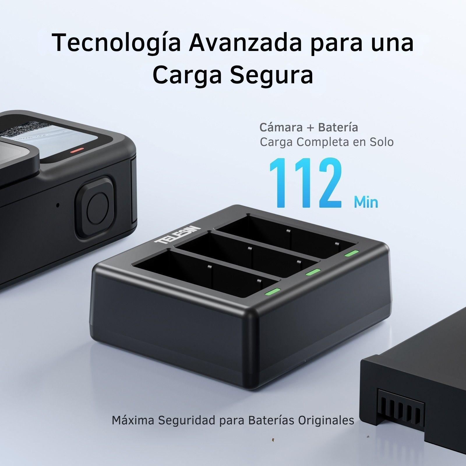 Cargador Triple con 2 Baterias para GoPro 13 Black Telesin-6