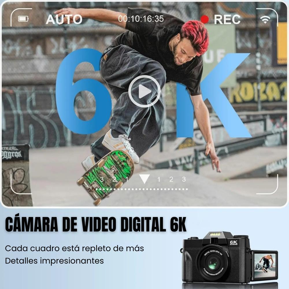 Cámara Digital 6K 64MP Pantalla 180° con WiFi y Zoom 16X-2