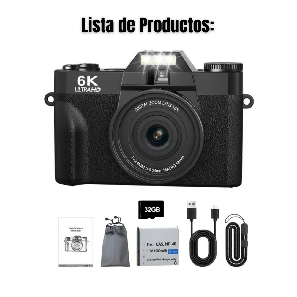 Cámara Digital 6K 64MP Pantalla 180° con WiFi y Zoom 16X-7