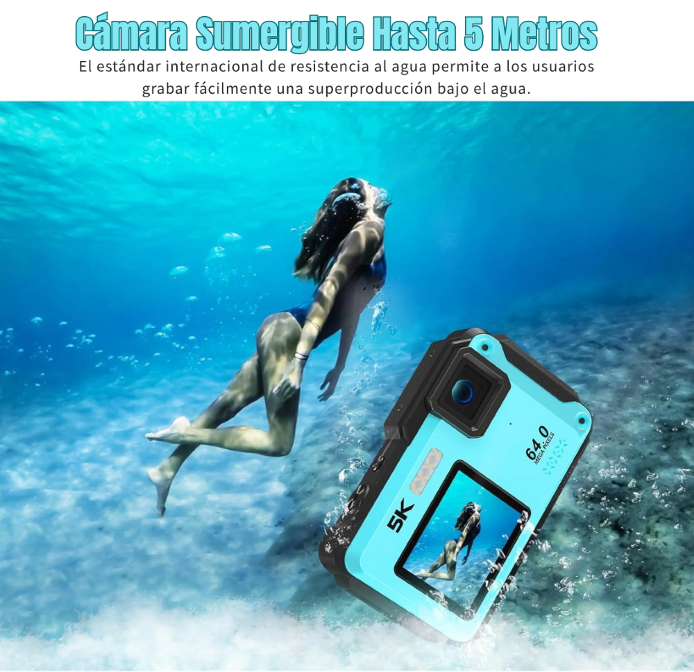 Cámara Sumergible 5K 64MP con WiFi y Doble Pantalla Zoom 16X-3