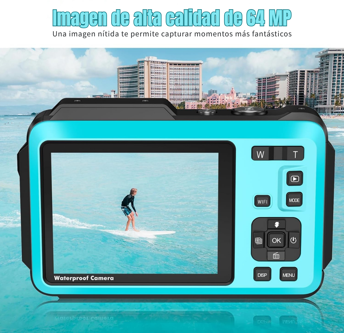 Cámara Sumergible 5K 64MP con WiFi y Doble Pantalla Zoom 16X-4