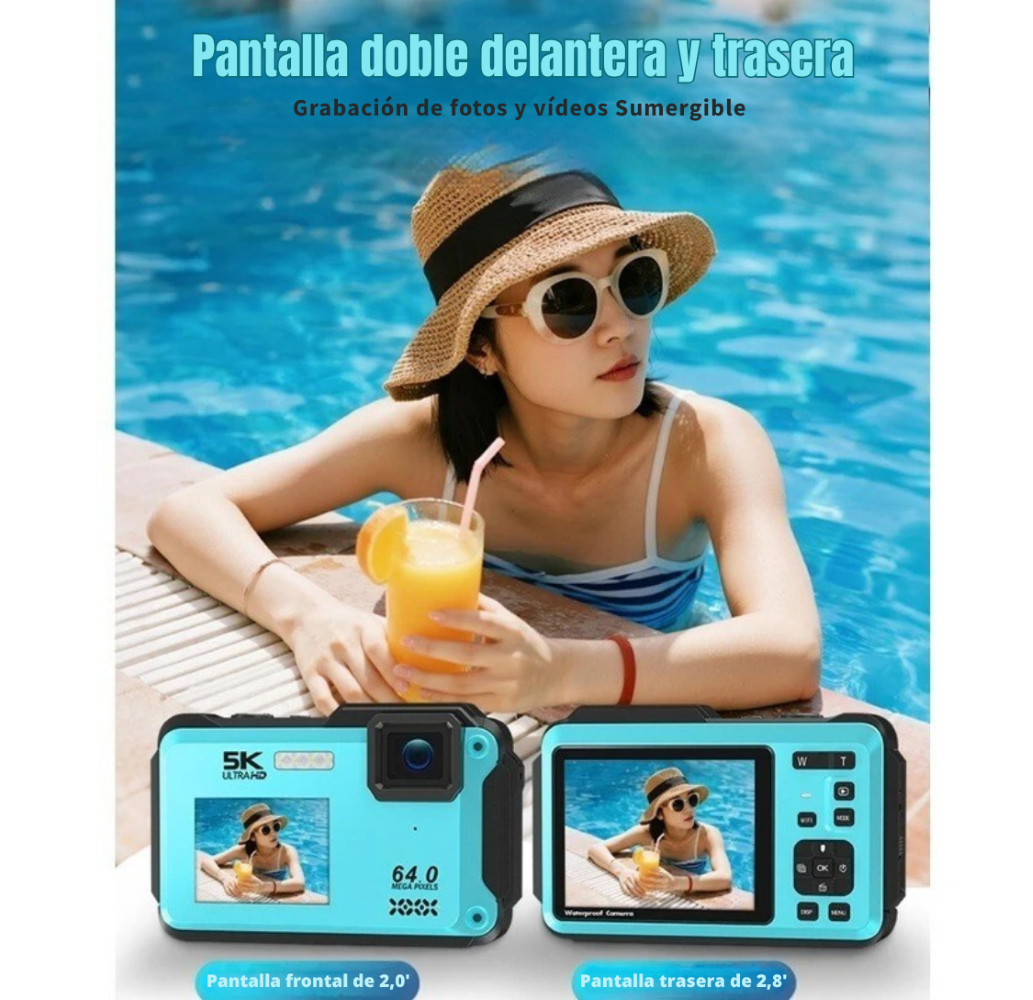 Cámara Sumergible 5K 64MP con WiFi y Doble Pantalla Zoom 16X-5