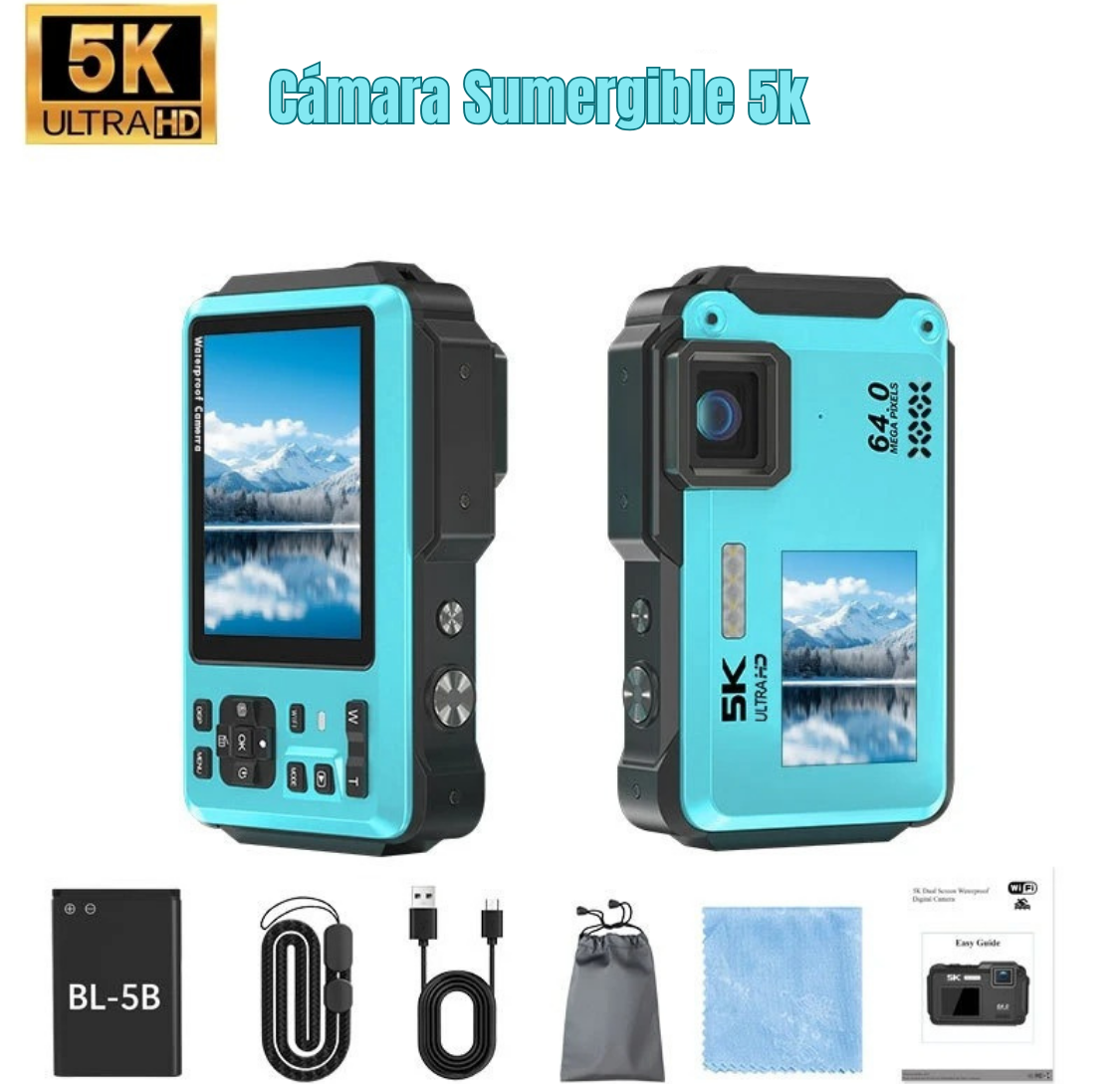 Cámara Sumergible 5K 64MP con WiFi y Doble Pantalla Zoom 16X-7