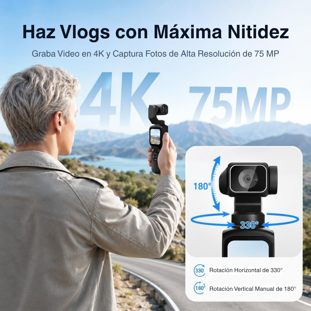 Cámara Pocket 4K 75MP con Gimbal 3 Ejes para Vlog Contenido-2