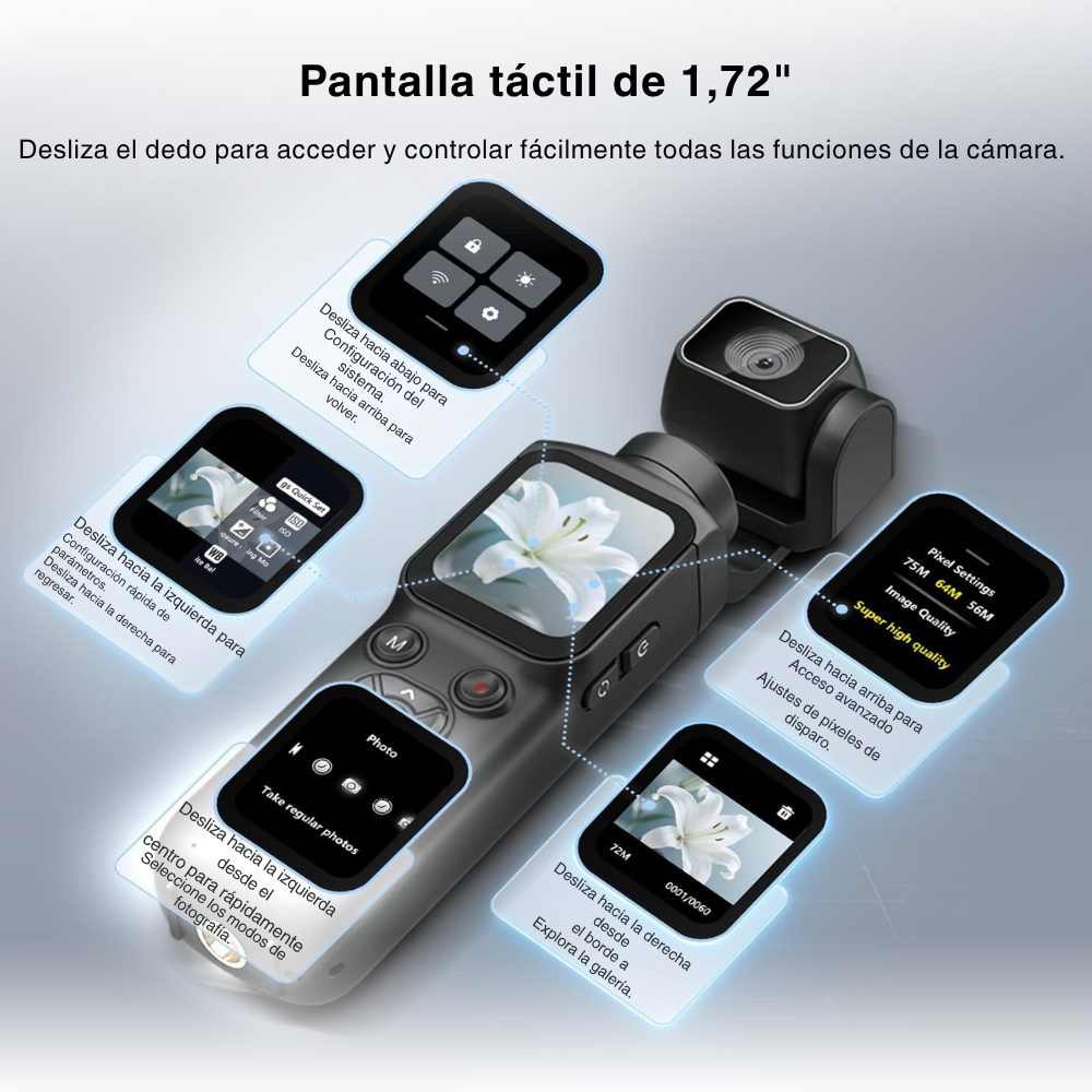 Cámara Pocket 4K 75MP con Gimbal 3 Ejes para Vlog Contenido-3