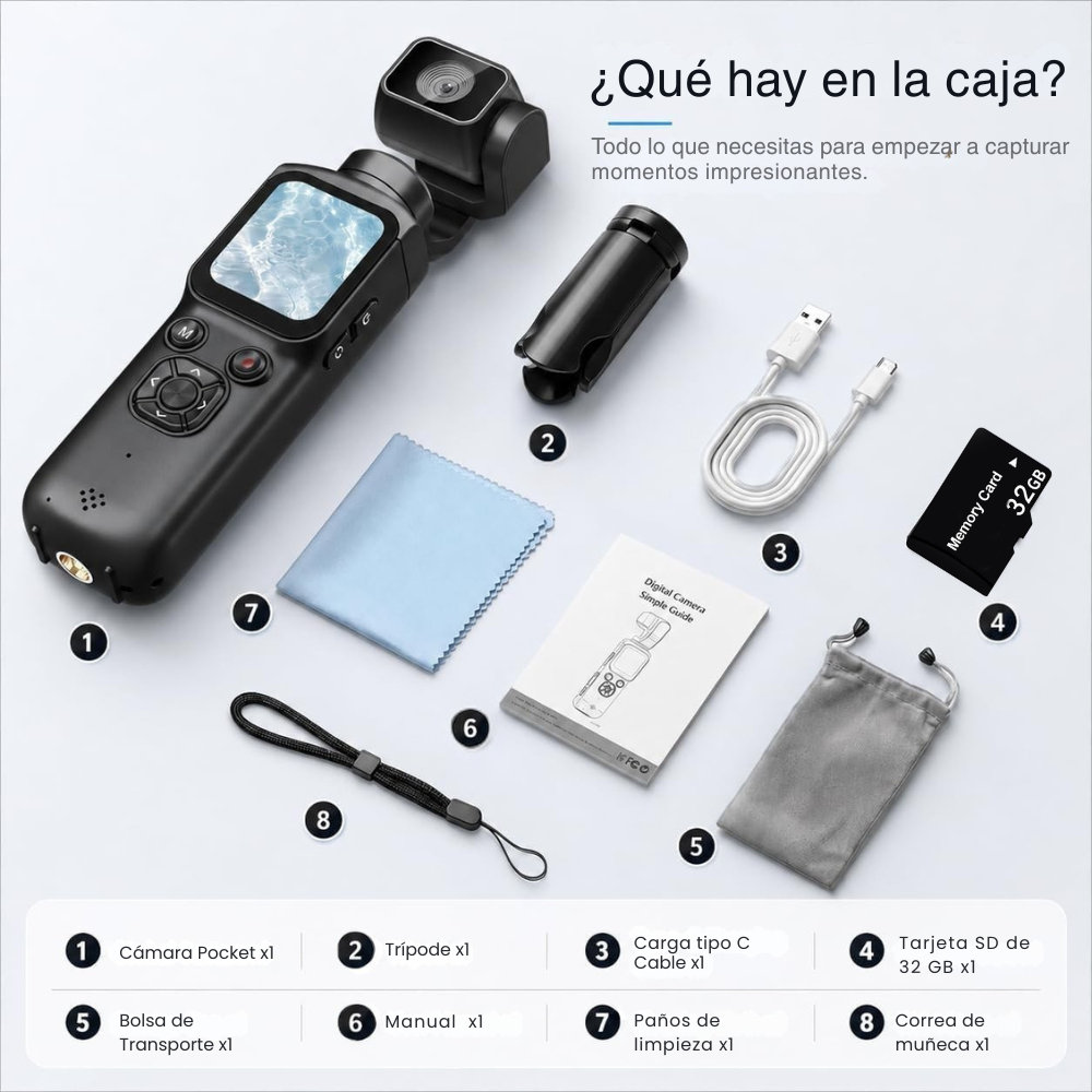 Cámara Pocket 4K 75MP con Gimbal 3 Ejes para Vlog Contenido-7