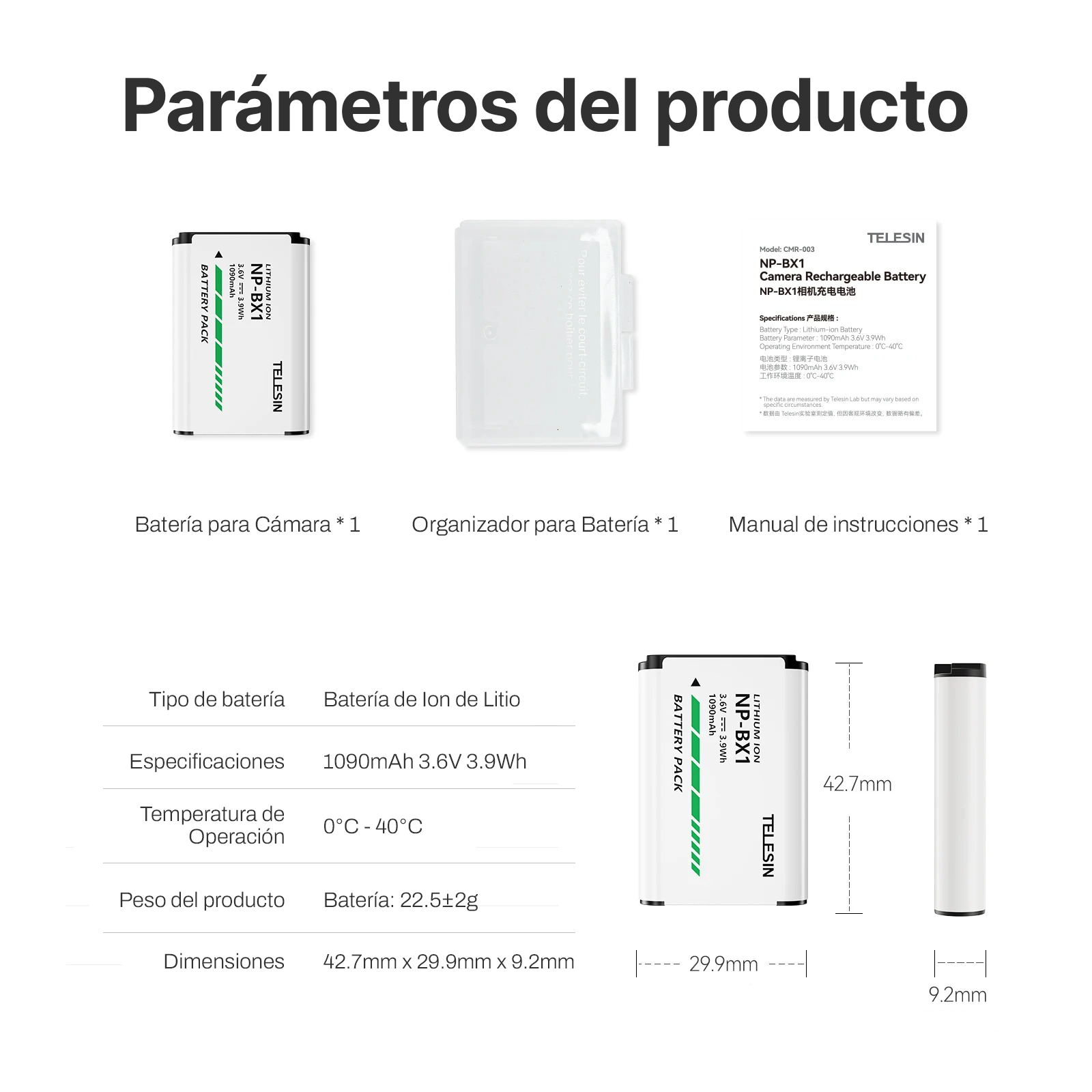 Batería para Diferentes Cámaras Sony NP-BX1 - Telesin-6