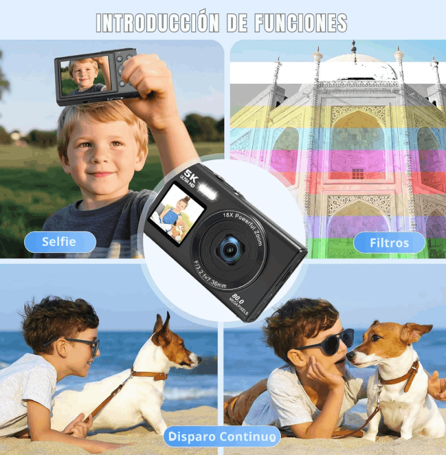 Cámara Digital Doble Pantalla 80MP 5K con Zoom 18x y WiFi-4