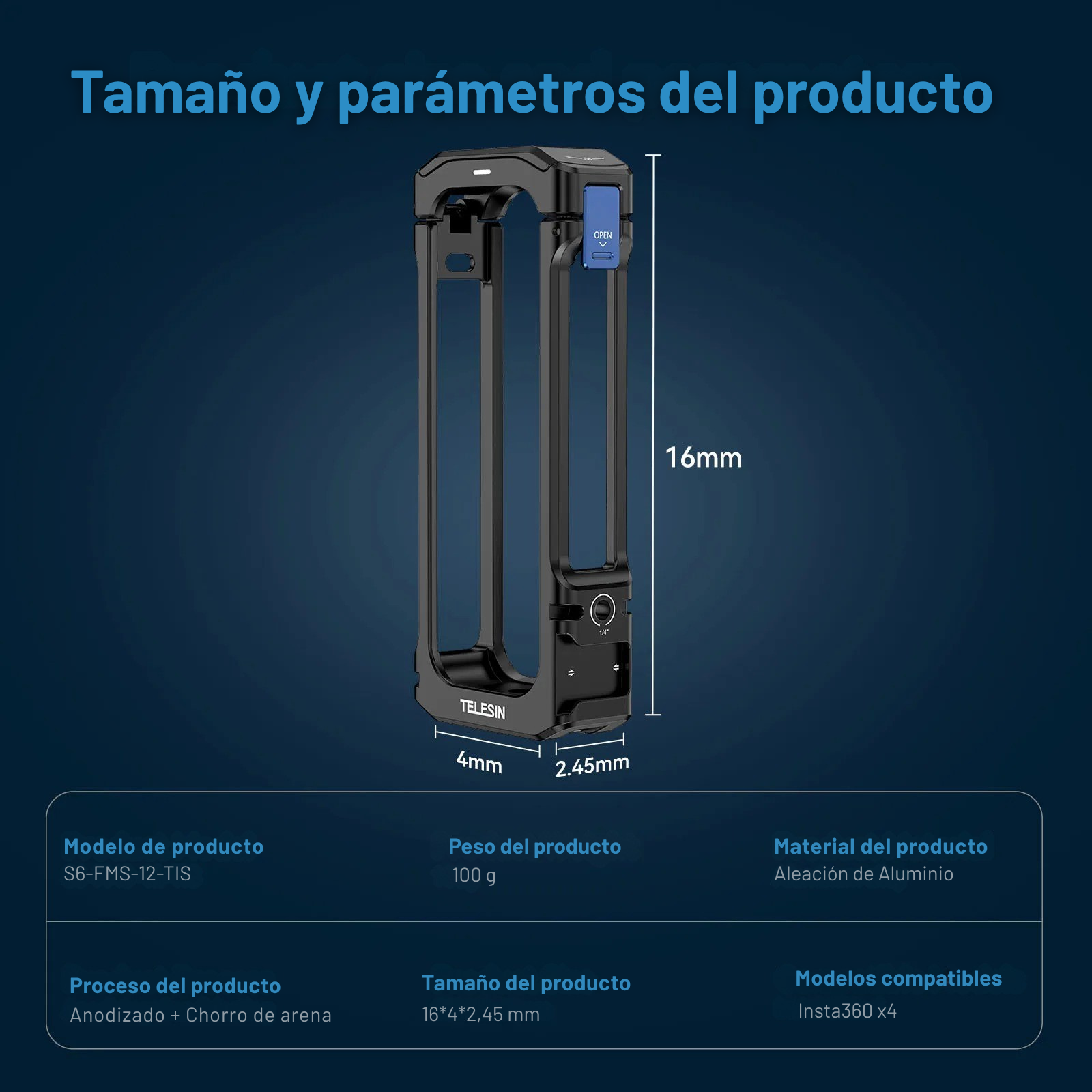 Jaula Aluminio Para Insta360 X4 Protector Cámara Soporte-5