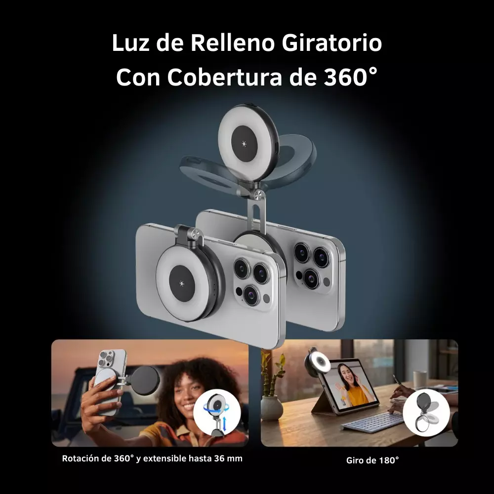 Kit Grip MagSafe + Luz LED Espejo para Smartphone Negro-3