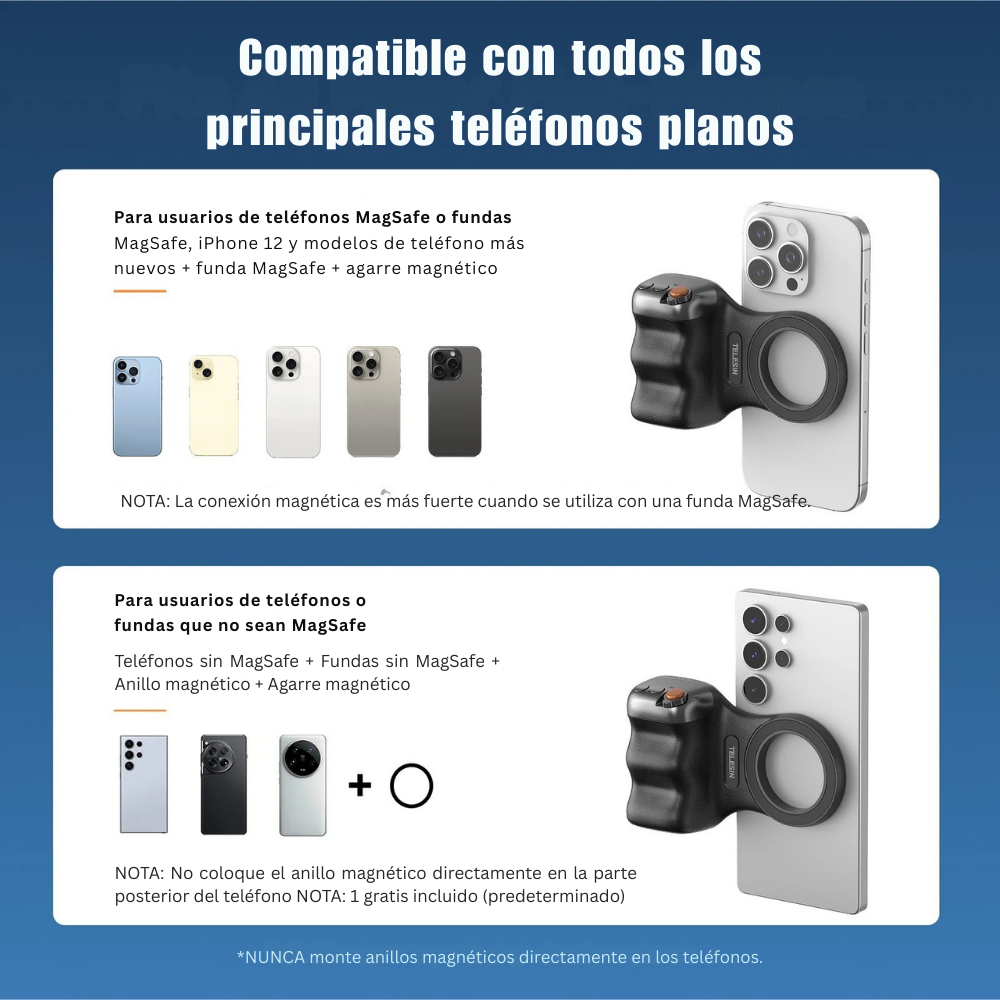 Kit Grip MagSafe + Luz LED Espejo para Smartphone Negro-5