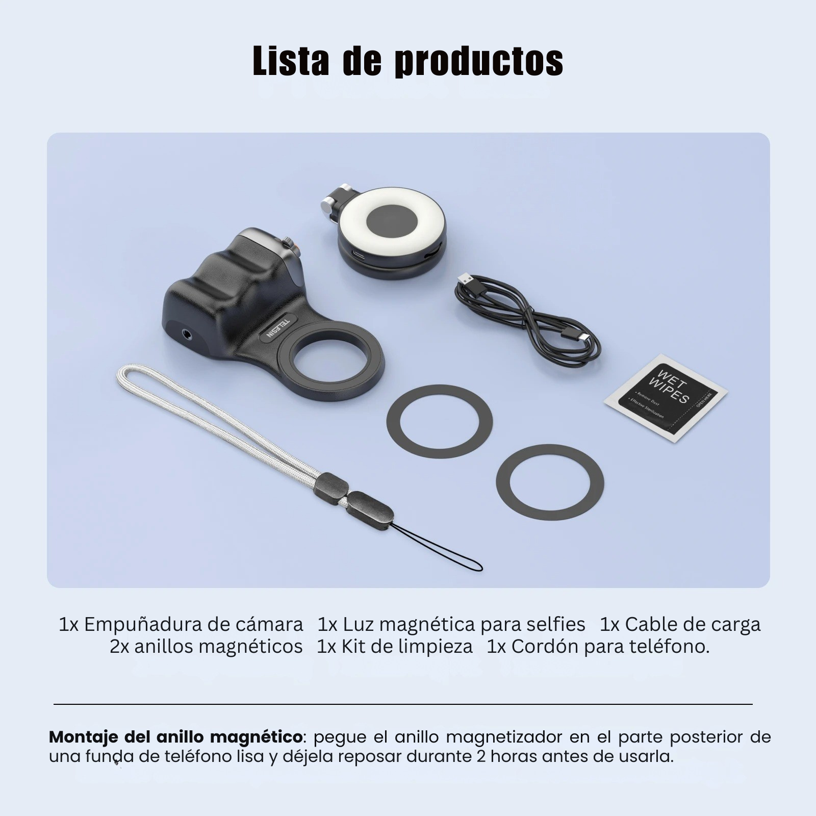 Kit Grip MagSafe + Luz LED Espejo para Smartphone Negro-6