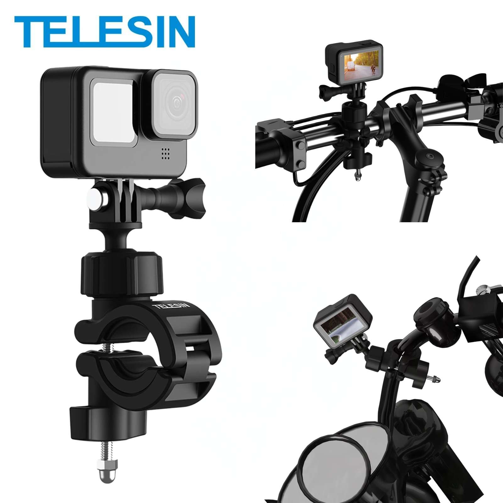 Soporte Bicicleta Cámara Acción Clip 360° Manubrio Ajustable-0