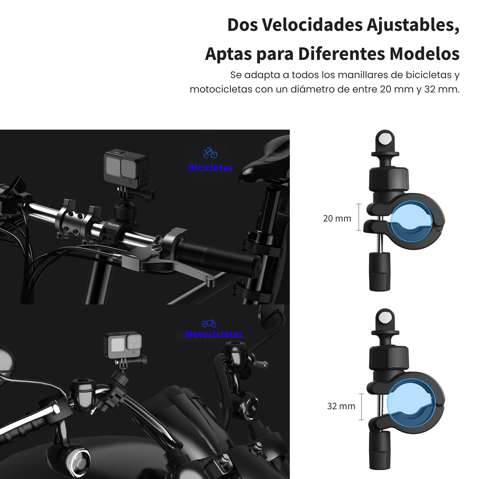 Soporte Bicicleta Cámara Acción Clip 360° Manubrio Ajustable-2