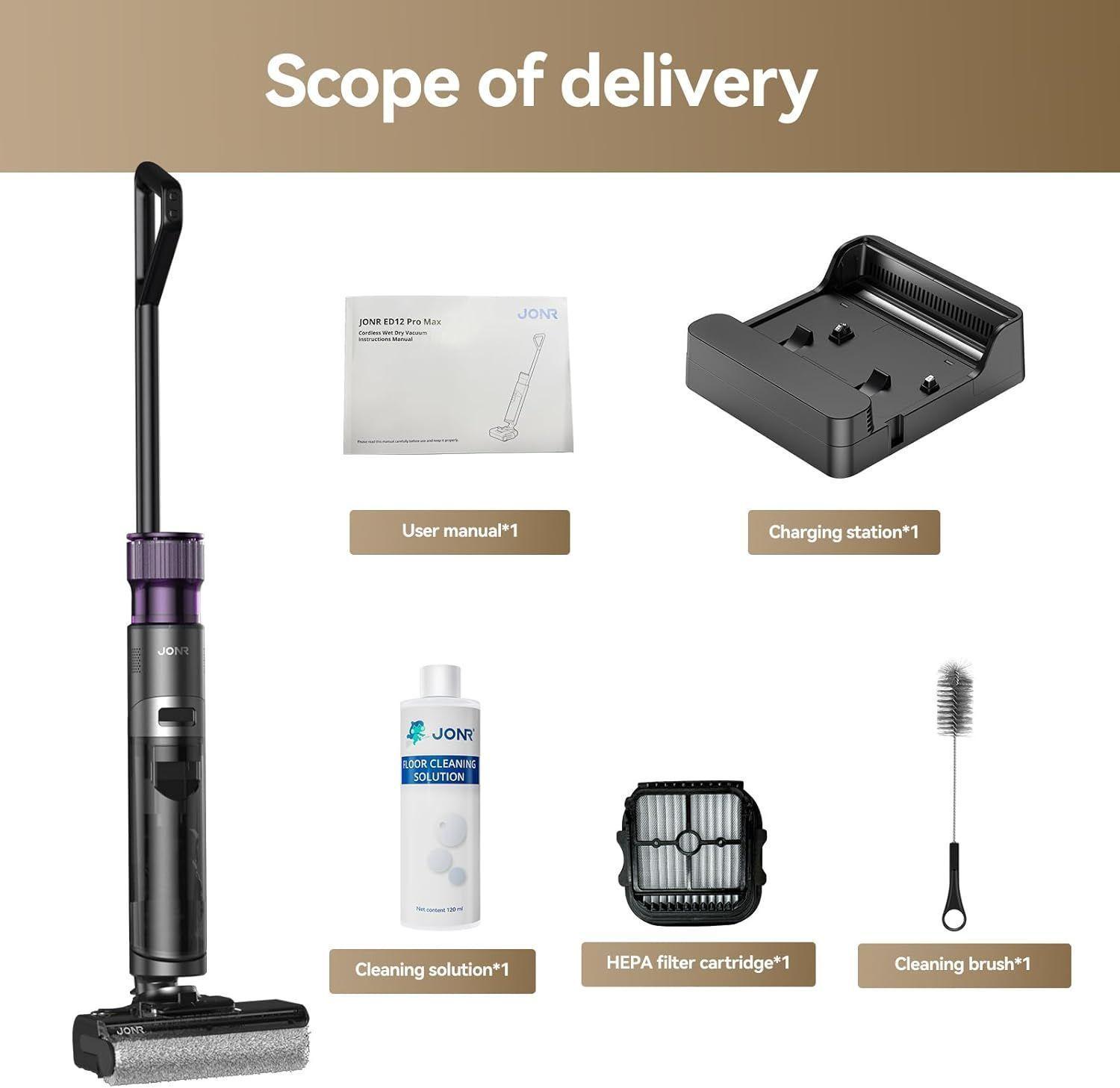 Marca JONR ED12 Pro Max – Aspiradora inalámbrica en seco y húmedo, con diseño plano de 180°-5