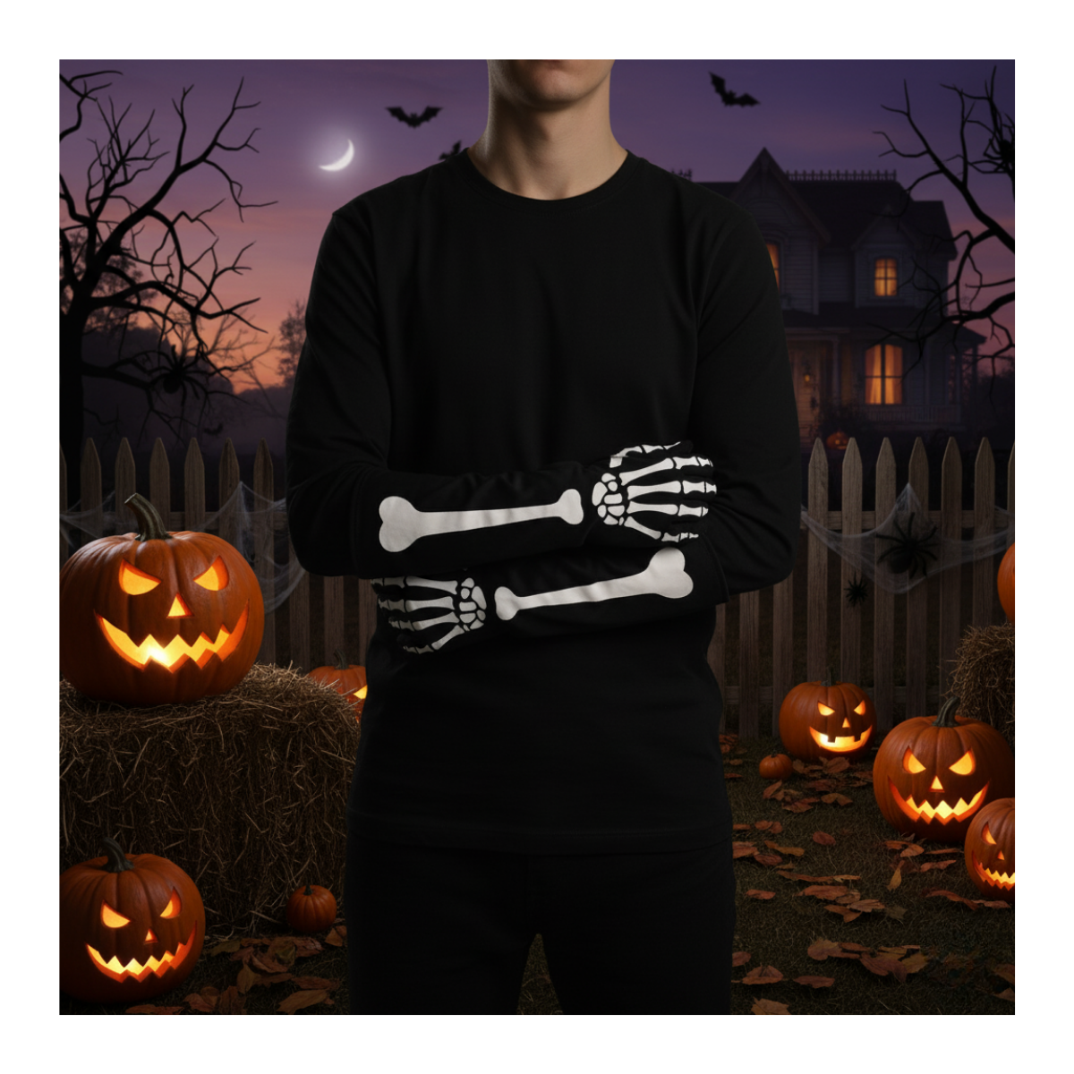 Mangas Con Diseño Esqueleto Negro 38 cm Largo Halloween 2025-4