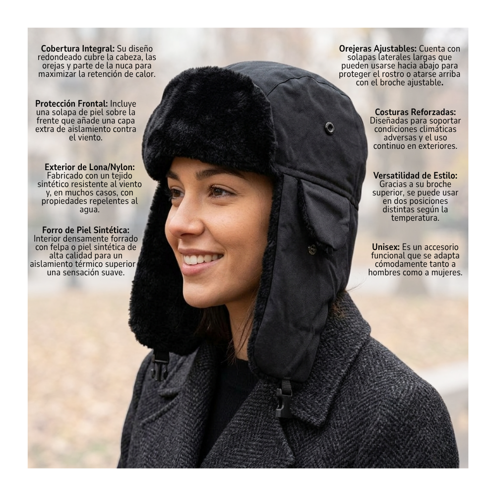 Gorro Ruso Unisex Cálido De Lona Invierno Modo Aviador-4