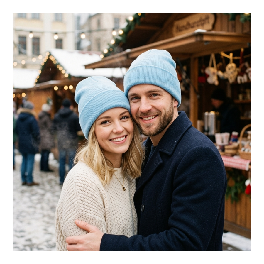 Gorro Tendencia Beanie Lana Adulto Con Doblez Azul Otoño Invierno-5