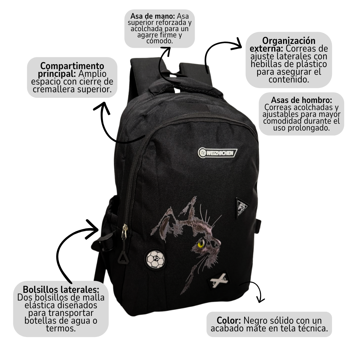 Mochila Bolso Juvenil Estilo Urbano Estampado De Gato 25l-3