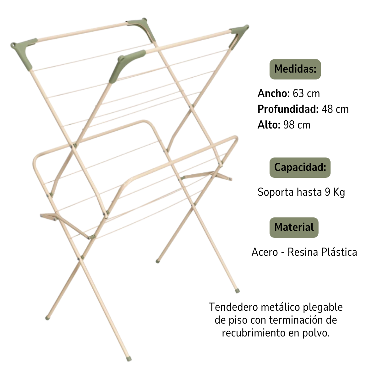 Tendedero Metálico Plegable Acero 98cmx63cmx48cm-4