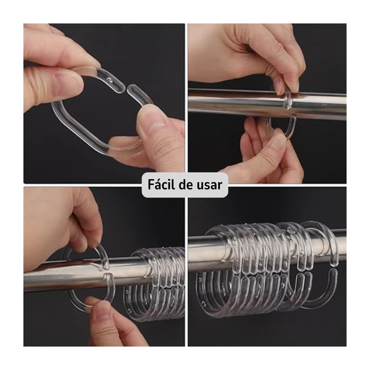 Set De 12 Ganchos Para Cortina De Baño Transparente-4