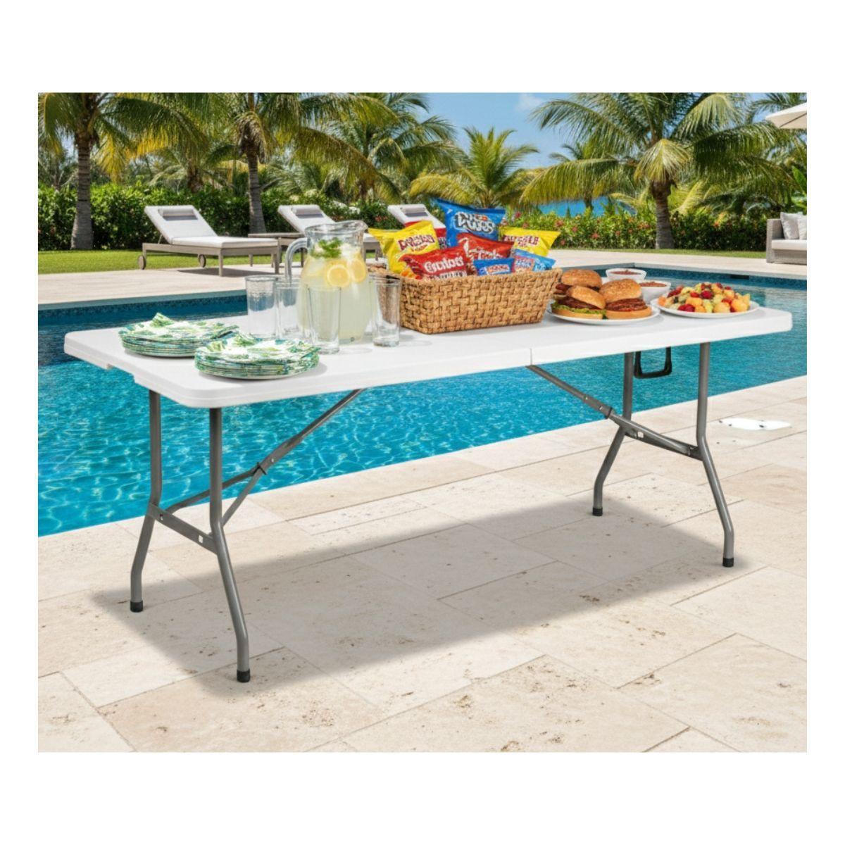 Mesa Plegable 1.8 Mts Tipo Maleta Portatil Camping Jardin Blanco-7